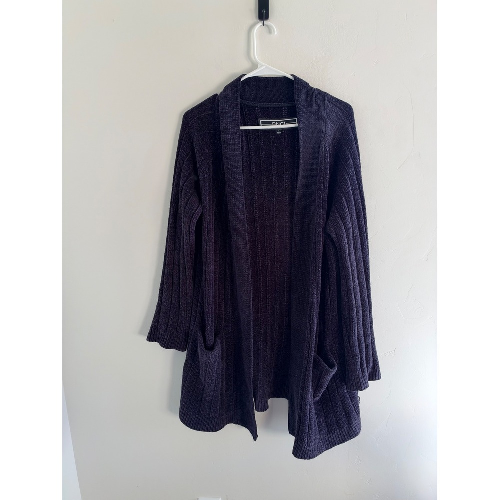 BNCI Womens Purple Chenille Ribbed Open Front Cardigan Sweater Size Large